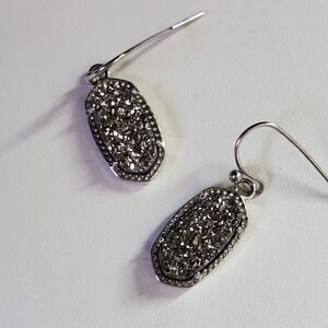 Kendra Scott Lee Drop Earrings Silver Drusy in Rhodium Plate Dainty Classic Goth